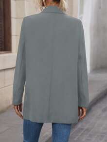 SHEIN LUNE Women's Solid Color Minimalist Long Sleeve Blazer, Everyday Wear - Grey - View 2