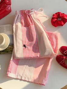 Comfortcana 女式格子松紧腰抽绳宽松休闲裤 - 彩色 - 查看 5