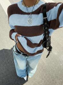 Muchica Damen Lässig Kontrast Farbige Drop Shoulder Langarm Pullover