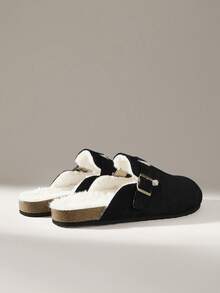 Solecia 女士休闲柔软舒适百搭一脚蹬平底鞋，带保暖内衬 - 黑色 - 查看 5