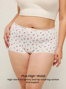LUVLETTE Plus 3-Pack Soft Cotton High-Waist Boyshorts Women Underwear Panty Set-Cherry Christmas Pajamas Style 2025