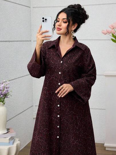 Yasmyna Leopard Print Loose Elegant Fashion Casual Shirt Collar Button Front Dress