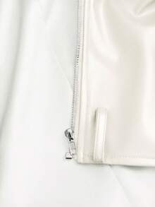 Sweetra Encore Red Loose Design PU Leather Jacket - White - View 5