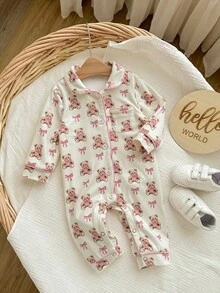 Newborn Baby Girl Cute Casual Knit Colorblock Cartoon Pattern Long Sleeve Romper - Multicolor - View 6