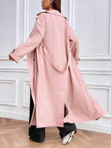 Chiquease 女式休闲日常翻领双排扣风衣，秋季 - 粉色 - 查看 2