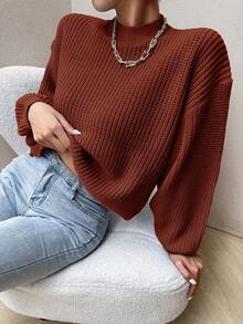 Maglione a maniche lunghe in maglia tinta unita minimalista da tutti i giorni per donna