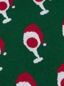 EMERY ROSE Christmas Holiday Wine Glass Print Green Casual Party Sweater Top - Green - View 7