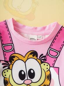 GARFIELD | SHEIN Baby Girl Cartoon Heart Print Pink 2 In 1 Long Sleeve Cute Jumpsuit, Autumn/Winter Cartoon Baby Clothes Baby Girl Character Pajamas - Pink - View 5