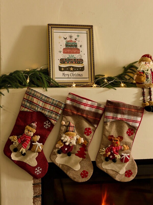 Cirelle 1 peça de meias grandes clássicas para o Natal, com Papai Noel, boneco de neve, rena, personagens de Natal, feriados em família, festas de Natal, decorações, adequadas para celebrações de feriados, embalagem para presente, design criativo