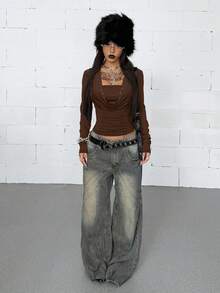 Coolane Conjunto de dos piezas de top tubo con remaches y camiseta de cuello de capucha, atuendo casual de festival de estilo Y2K para mujer, apto para otoño/todo el año