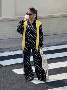 Muchica Black Christmas New Year Thanksgiving Black Polka Dot Half-Zip Long Sleeve Loose Casual Fashion Sweatshirt - Black - View 4