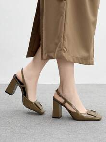 CUCCOO BIZCHIC Pantofi sport pentru femei, cu vârf pătrat, toc gros, din piele PU maro, fără slip-on, la modă, minimalisti, confortabili, pentru purtare zilnică și ocazii speciale