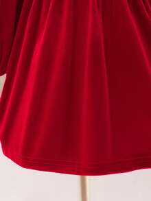 Glamorique Kids Baby Girls' Autumn/Winter New Velvet Korean Fleece Designed Peter Pan Collar 3D Bow Cute Party Long Sleeve Dress - Red - View 6