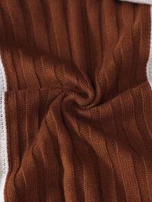 SHEIN LUNE Women's Contrast Color Turtleneck Ribbed Loose Retro Casual Sweater - Brown - View 8