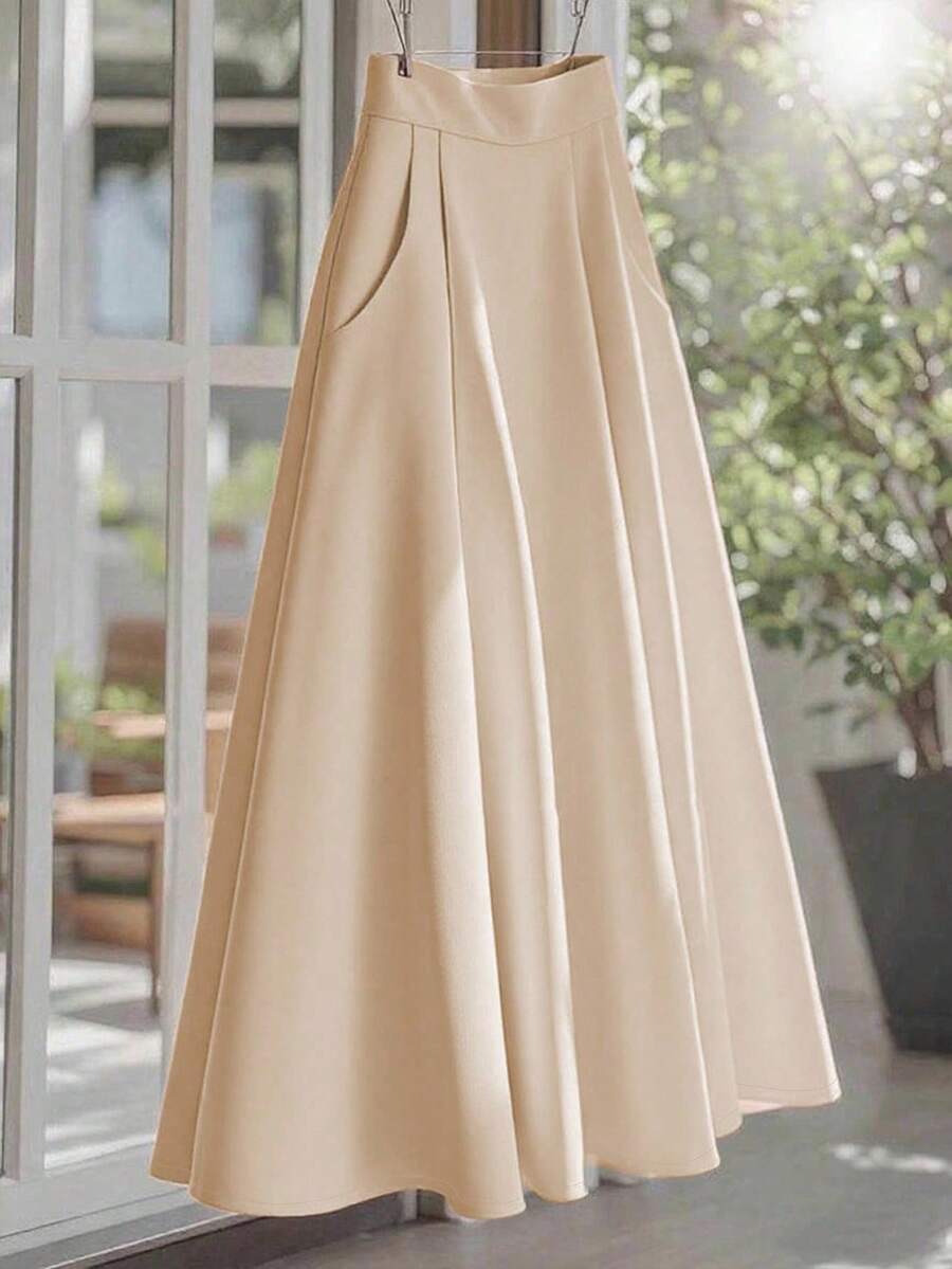 SHEIN Franclia New High Waist Solid Color Slimming Elegant Yellow Women's Skirt Fall Cloth For Women - Apricot - View 1