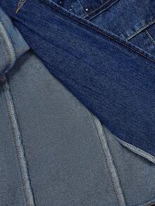 Selenza 女士时尚水钻装饰翻领翻盖细节牛仔夹克 - 藍色 - 查看 6