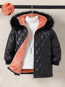 SHEIN Áo khoác trẻ em có mũ trùm đầu có khóa kéo lót lông dày dặn cho bé gái Áo khoác trẻ em Áo khoác trẻ em Áo khoác trẻ em Áo khoác mùa đông cho bé gái Áo khoác trẻ em màu đen - màu đen - Xem 2