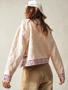 Bohemela Áo len cardigan cổ cao màu trắng dành cho nữ, thích hợp cho kỳ nghỉ, mùa thu/đông - Màu be - Xem 8