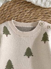 Loomiva Newborn Baby Boy/Girl Christmas Tree Pattern Knit Soft Crew Neck Long Sleeve Sweater And Elastic Waist Pants 2-Piece Set - Multicolor - View 6