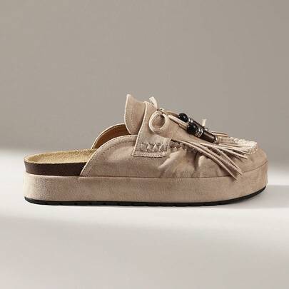 Scarpe casual da donna con punta tonda, suola spessa e nappe, slip-on