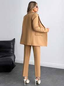 EURMUSE 女性雙排扣西裝外套和九分褲套裝