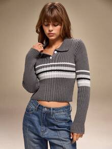 Hanevo Suéter de punto de ajuste ceñido casual para mujer, minimalista y versátil, para otoño/invierno