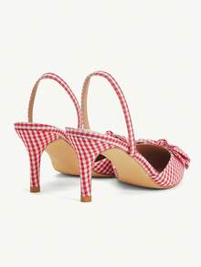 CUCCOO CHICEST Women's Romantic Elegant Pointed Toe Bowknot Strap High Heel Pumps, Classic Plaid Fabric, Slip-On, Suitable For Date, Afternoon Tea, Commute, Valentine's Day - Red and White - View 8