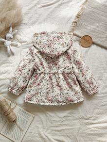 SHEIN Vintaside Kids 女童可爱印花保暖拉链外套，秋冬季 - 棕色 - 查看 2