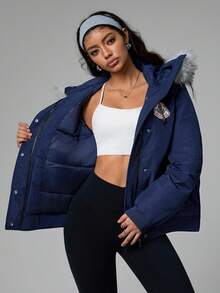 Dewbera Dewbera 男女通用连帽羽绒服，休闲复古冬季外套，加厚夹克，女士运动夹克，女士外套，海军蓝夹克，女士外套，女士户外服装，女士户外服装，女士外套 - 藍色 - 查看 3
