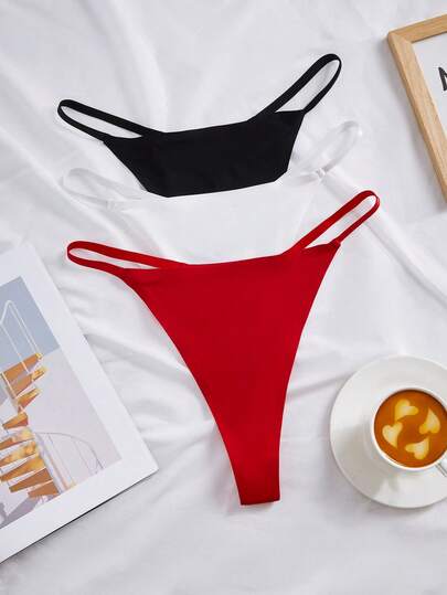 SHEIN 3pcs/Pack Plus Size Sexy Solid Color Thong Panties