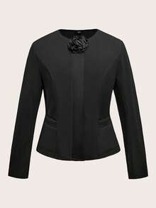 SHEIN Clasi Veste courte élégante et vintage en satin avec roses 3D pour femmes grandes tailles, veste noire, veste fleurie, manteau noir, manteau fleuri, hiver, manteau d'hiver pour femmes, veste d'hiver pour femmes, veste d'hiver pour femmes, confortable automne et hiver pour femmes, automne hiver pour femmes, costume d'Halloween, Noël pour femmes, Nouvel An, top noir, automne hiver 2025, veste blazer décontracté chic - Noir - Voir 11