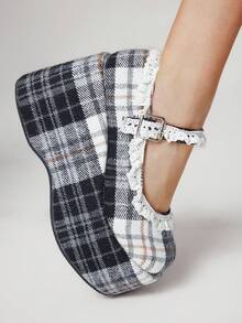 ROMWE Kawaii 女式 Y2K 朋克哥特式系带蓬松厚底踝靴和短靴 - 彩色 - 查看 3