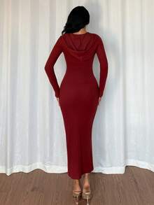 Chiquease 2 Stücke Damen Lässig Everyday Passende Gerippte Strick Strickjacke und Rock Set, Slim Fit, Herbst/Winter - Rot - Übersicht 6