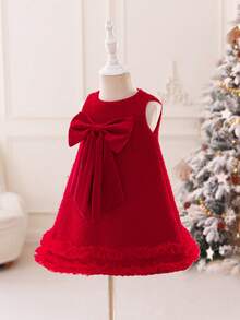 SHEIN Glamorique Kids Baby Girl Christmas Big Bow Dress, Suitable For Stage Performance, Wedding, Holiday Party - Red - View 8