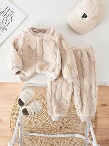 SHEIN Babygirl 可爱条纹蓬松粉色长袖家居服套装，百搭秋冬 - 彩色 - 查看 4