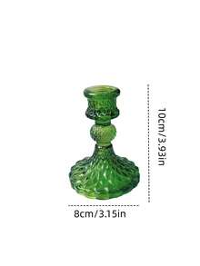 1pc/2pcs Green Glassware Diamond Patterned Candlestick Pedestal, Home Decor Centerpiece, Glass Candlestick Holder Taper And Pillar Candle Holder, For Dining Table, Living Room,Wedding,Gifts, Desktop Decoration Wedding Dinning Party - Green - View 2