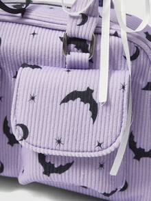 ROMWE Kawaii 1 Túi Tote Phong Cách Gothic Có Nơ Đính Ngọc Trai Màu Tím In Hình Con Dơi Thời Trang Cho Nữ Dung Tích Lớn - Màu tím - Xem 3