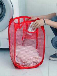 Giỏ đựng đồ giặt có thể gấp gọn có túi, Giỏ đựng quần áo lưới lớn có thể gấp gọn có tay cầm, Tiết kiệm không gian lưu trữ cho tủ quần áo ký túc xá - Đỏ - Xem 2