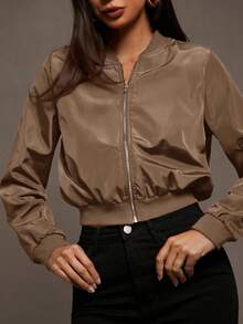 Siren Gaze Chaqueta bomber con cierre de cremallera para otoño/invierno - Marrón Mocha - Ver 3