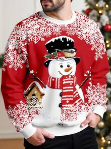 Manfinity Homme Herren-Sweatshirt mit fröhlichem Schneemann-Muster | Klassisches, farbenfrohes Langarmshirt mit Schneeflockenmotiv | Elegantes Sweatshirt mit Winter-Schneemann- und Vogelprint | Bequemer, warmer Weihnachtspullover für festliche Anlässe - Verschiedenfarbig - Übersicht 1