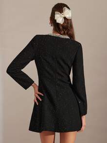 Enchnt Váy ngắn vải tweed đính sequin đen lãng mạn với điểm nhấn ngọc trai tinh tế, hoàn hảo cho mùa thu đông. Thiết kế tay dài theo phong cách công chúa, toát lên vẻ thanh lịch và phong cách. Thích hợp cho các buổi tiệc tùng, hẹn hò, ngày lễ, lễ tốt nghiệp, sự kiện công sở, dã ngoại, Halloween, Giáng sinh và các dịp khác. Cũng phù hợp với trang phục nữ mùa thu, trang phục mùa thu, bộ vest mùa thu, lễ hội hóa trang và trang phục năm mới. - màu đen - Xem 7