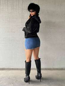 Jeanoix Váy denim mini gợi cảm cho nữ - Màu xanh lam - Xem 2