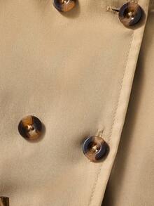 Young Girl' Khaki Bow Woven Fabric Hoodie Jacket With Plush Lining, Cute Casual Daily Wear - Khaki - View 5