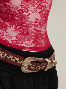 SHEIN ICON Women's Red Lace Semi-Sheer Camisole, Paired With Black Lace Spaghetti Strap Top, 2 Pieces Set,Sexy Tops - Red and Black - View 10