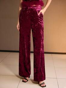 MOTF PREMIUM 女式天鹅绒简约高端阔腿裤，秋冬 - 紅色 - 查看 6