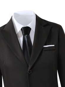 SHEIN Conjunto de 3 piezas para adolescentes estilo caballero: Blazer negro de corte slim de una hilera + Chaleco negro de corte slim de doble hilera + Pantalón de vestir negro texturizado de corte slim. Conjunto formal y elegante, adecuado para fiestas de cumpleaños, galas, actuaciones, eventos de boda - Cumpleaños, Boda, Invitado de boda, Paje, Portador de anillos - Negro - Ver 7