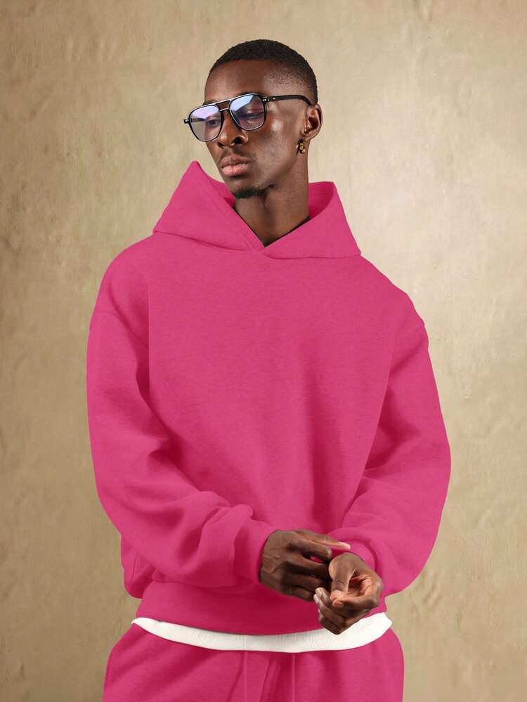 SUMWON Men Hoodies,Vintage Loose Round Neck Sweatshirt - Stylish Brown, Perfect For Casual Occasions, Must-Have For Holidays, Luxe Brand, Ideal For Summer And Autumn Outfits Plain - Hot Pink - View 1