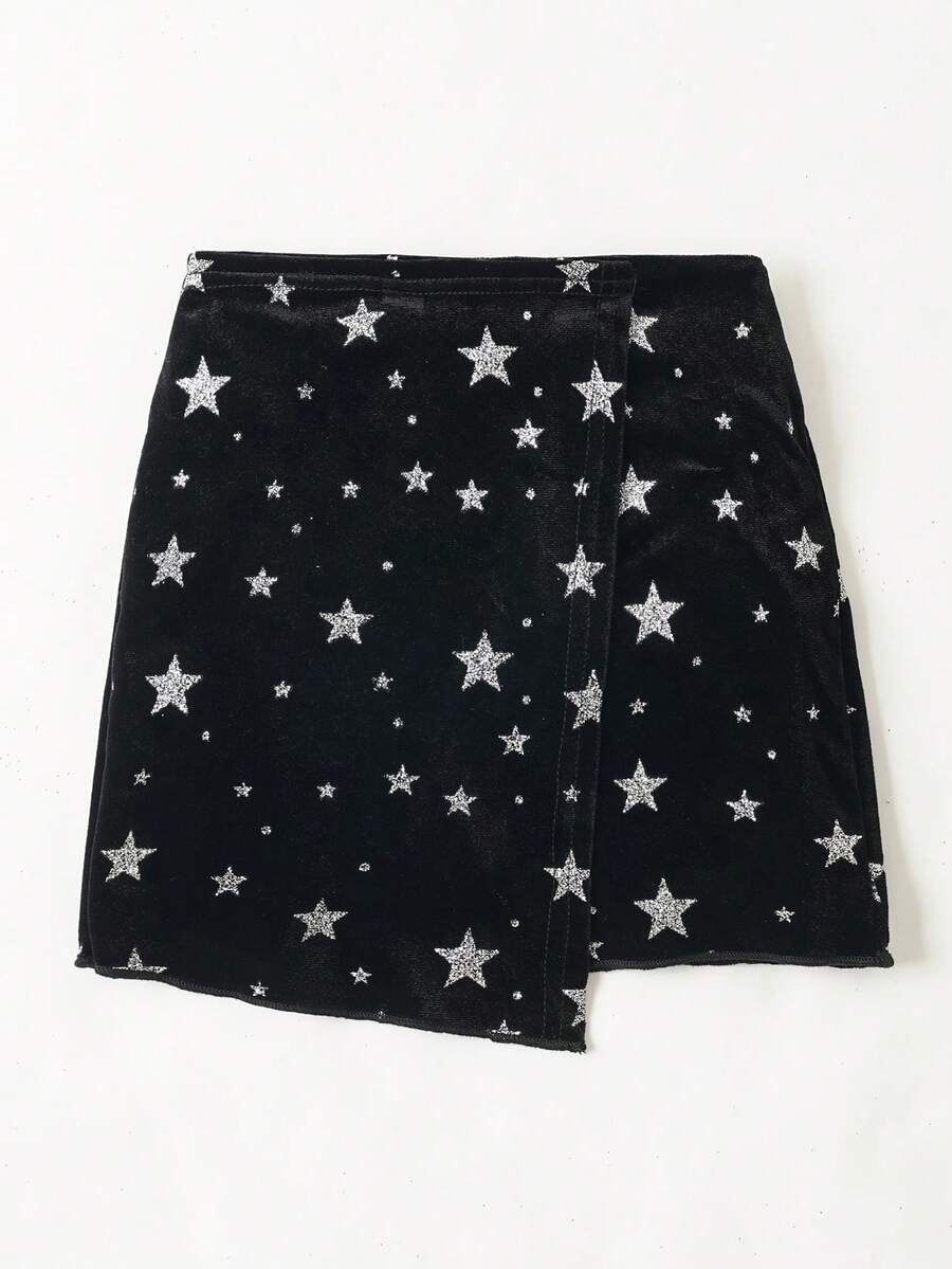 Maija Kids 年轻女孩黑色天鹅绒星星闪光休闲迷你裙 - 黑色 - 查看 1