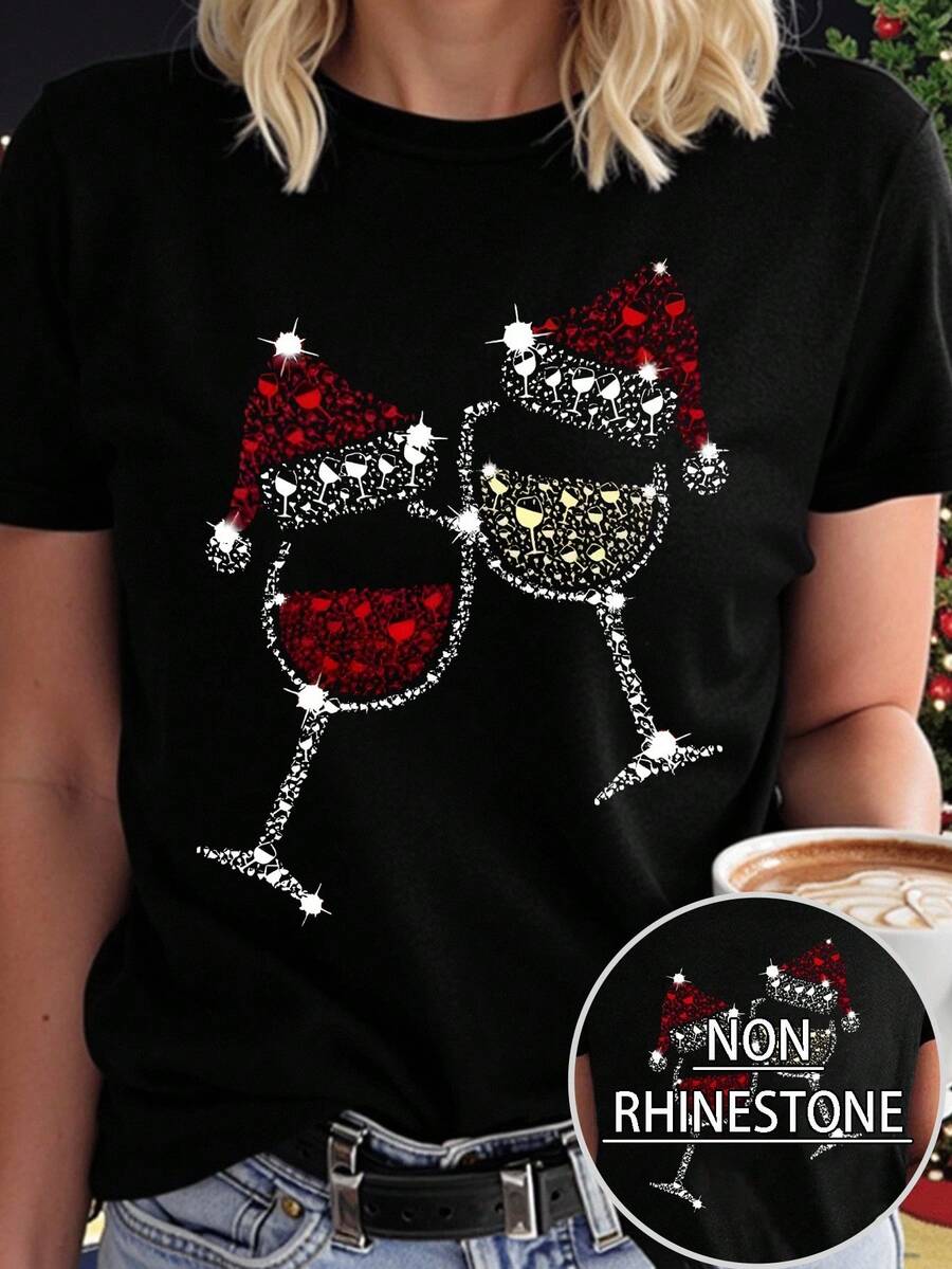 INAWLY Christmas Theme Graphic Print, High-Quality Pigment Dyed Holiday Pullover, Christmas Flower Round Neck Short Sleeve