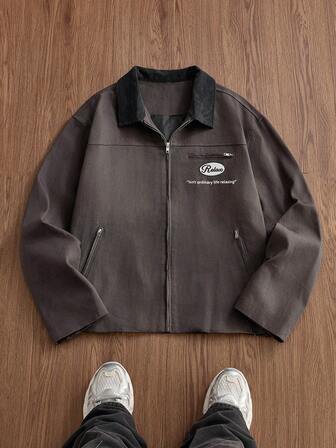 Manfinity Unisex 标准尺码男士时尚刺绣拼接长袖外套，适合秋季、冬季及情侣穿着